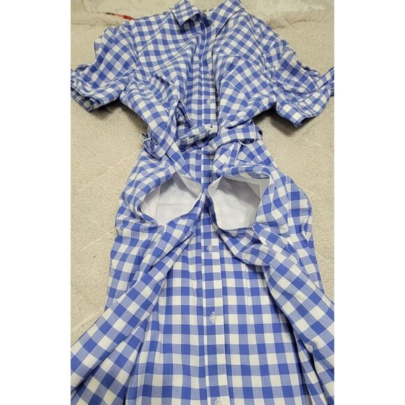 Talbots Womens Blue Checkered‎ A Line Belted Dress Button Front Lined Size 16 - Picture 7 of 12